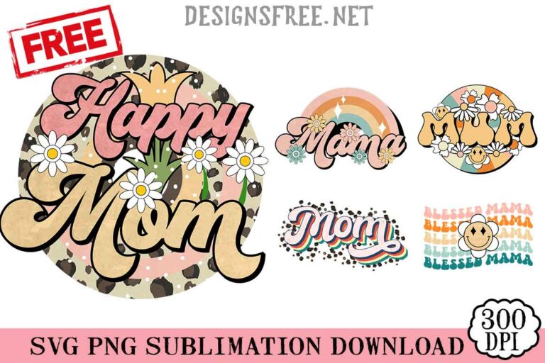 Free Retro Happy Mom Rainbow Flower PNG Art