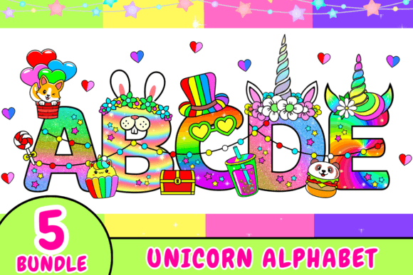 Unicorn-Rainbow-Alphabet-Doodle-Font